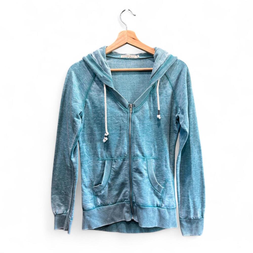 Chance or Fate Light Blue Drawstring Zip Up Hoodie Sweater Size Small